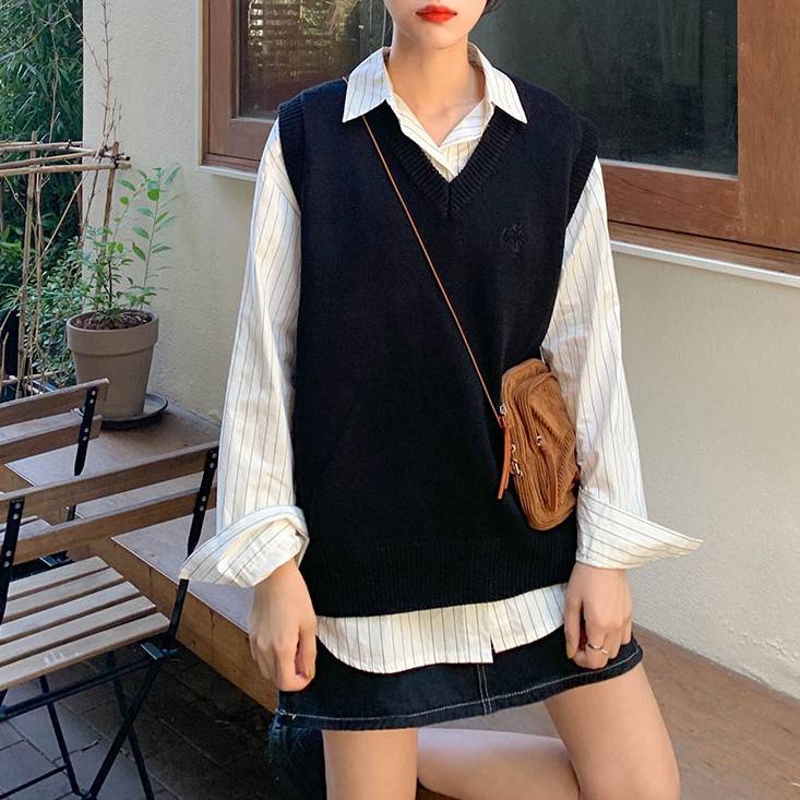  Áo sweater không tay dáng rộng thêu họa tiết trẻ trung hợp thời trang 31459 | BigBuy360 - bigbuy360.vn