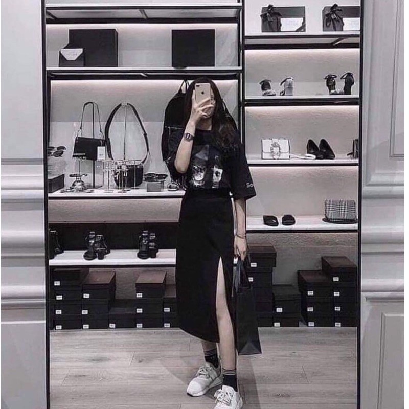 Chân Váy Midi Skirt Xẻ Tà