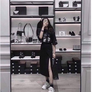 Chân Váy Midi Skirt Xẻ Tà