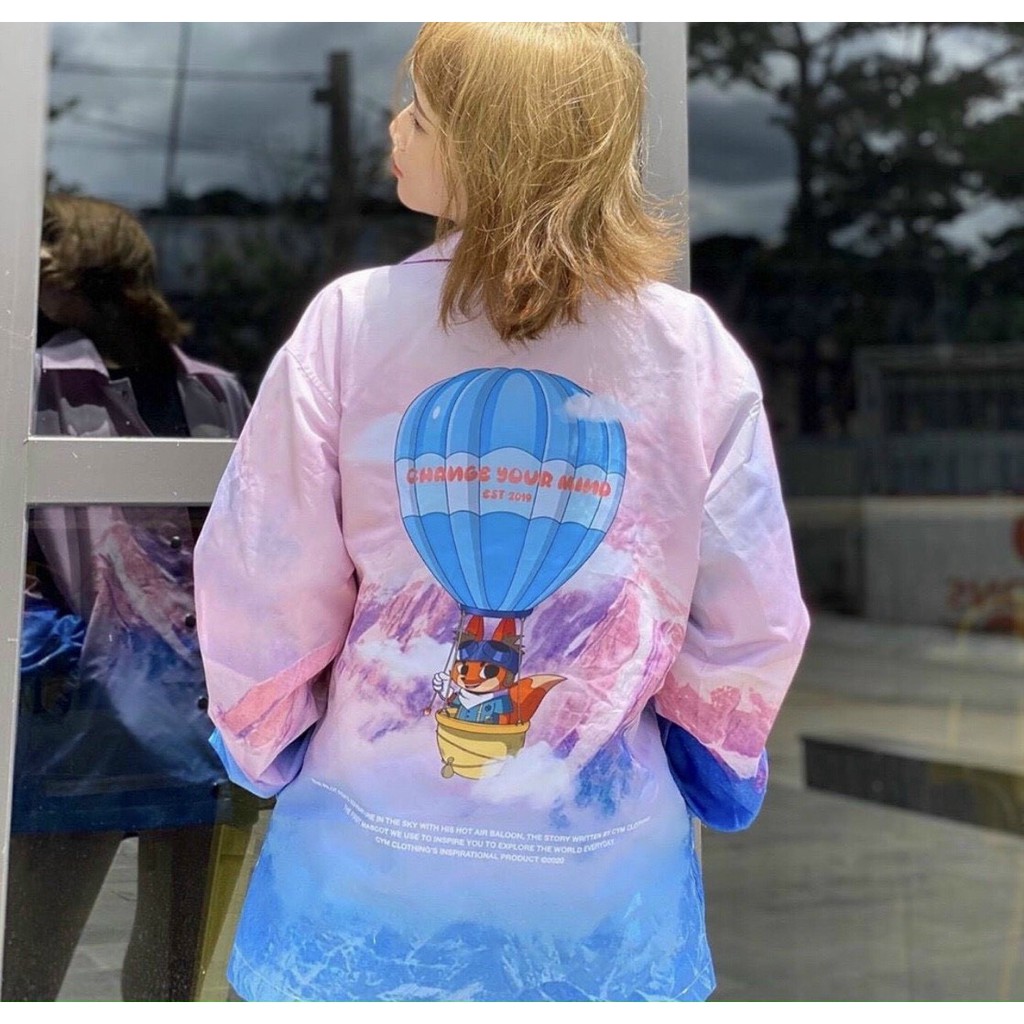 Áo khoác dù in kinh khí cầu dành cho nam cho nữ cổ bẻ, jacket form rộng cài cúc unisex ulzzang 123SHOP | BigBuy360 - bigbuy360.vn