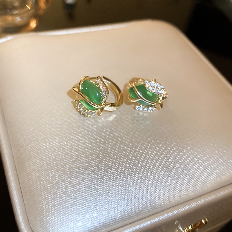 Khuyên Tai Hình Hoa Tulip Đính Đá Opal Cao Cấp Sang Trọng Phong Cách Hàn Quốc Cho Nữ