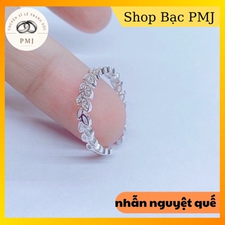 Nhẫn nữ lá nguyệt quế nạm đá kiểu hở dễ đeo chuẩn bạc ta-bạc Pmj