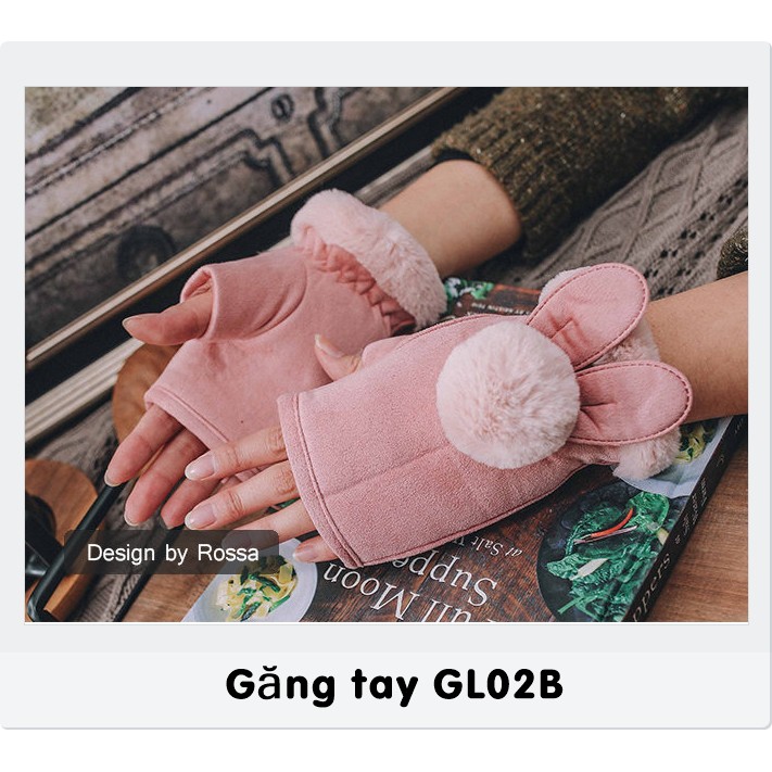 GL02B Găng tay nữ Hàn Quốc lót nhung tai thỏ hở ngón (màu ngẫu nhiên)