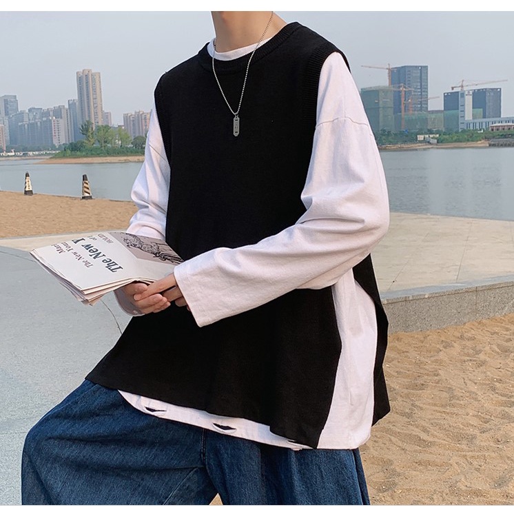 Áo gile unisex MISUDO form rộng Basic len nam nữ oversize phong cách kiểu ulzzang mix áo phông Áo gile unisex không tay