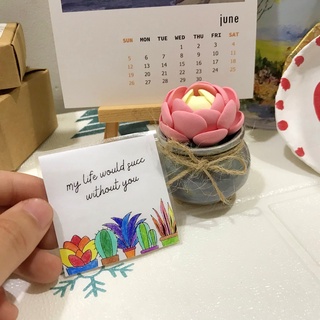 Sen đá dù hồng, sen đá đất sét, sen đá handmade