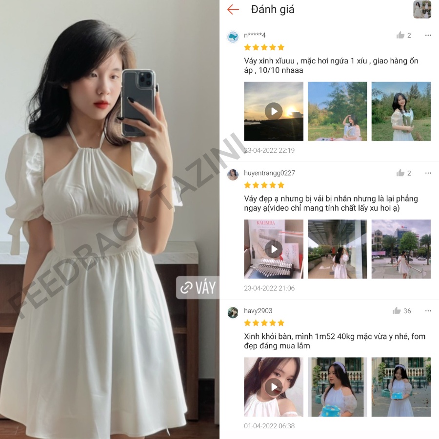 Váy nữ cổ yếm buộc dây trễ vai tay phồng TaZiNi ,đầm dự tiệc dáng xòe bánh bèo tiểu thư hottrend - mã SP001079