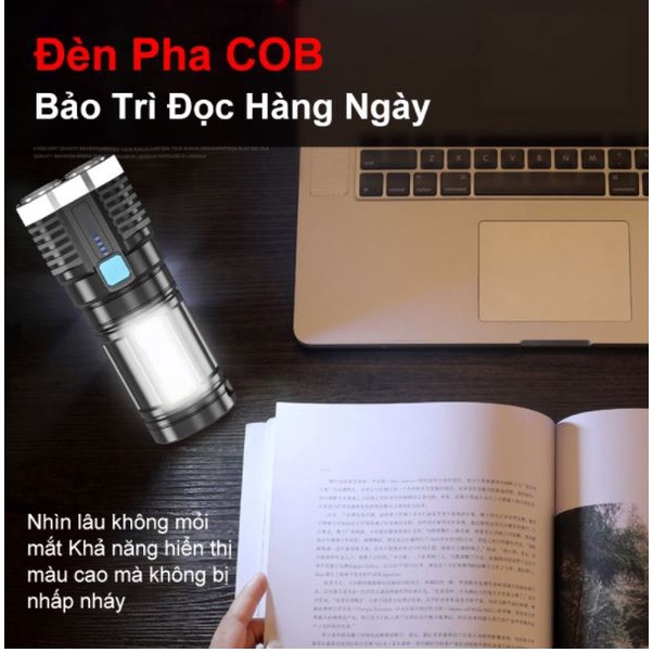 Đèn Pin Cầm Tay Chiếu Xa Siêu Sáng 4 Bóng 4 Chế Độ, Sạc USB Tiện Dụng Mang Theo Du Lịch