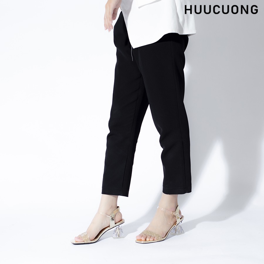 Giày Sandal nữ HUUCUONG Thời Trang Quai Mảnh Kim Tuyến Phối Mica Trong Suốt Gót Vuông Basic - CG84