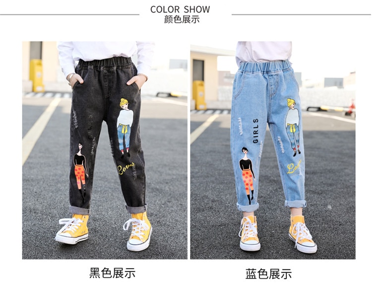 Quần Jeans Lưng Thun Co Giãn In Họa Tiết Hoạt Hình Thời Trang Cho Bé Gái 4-1T