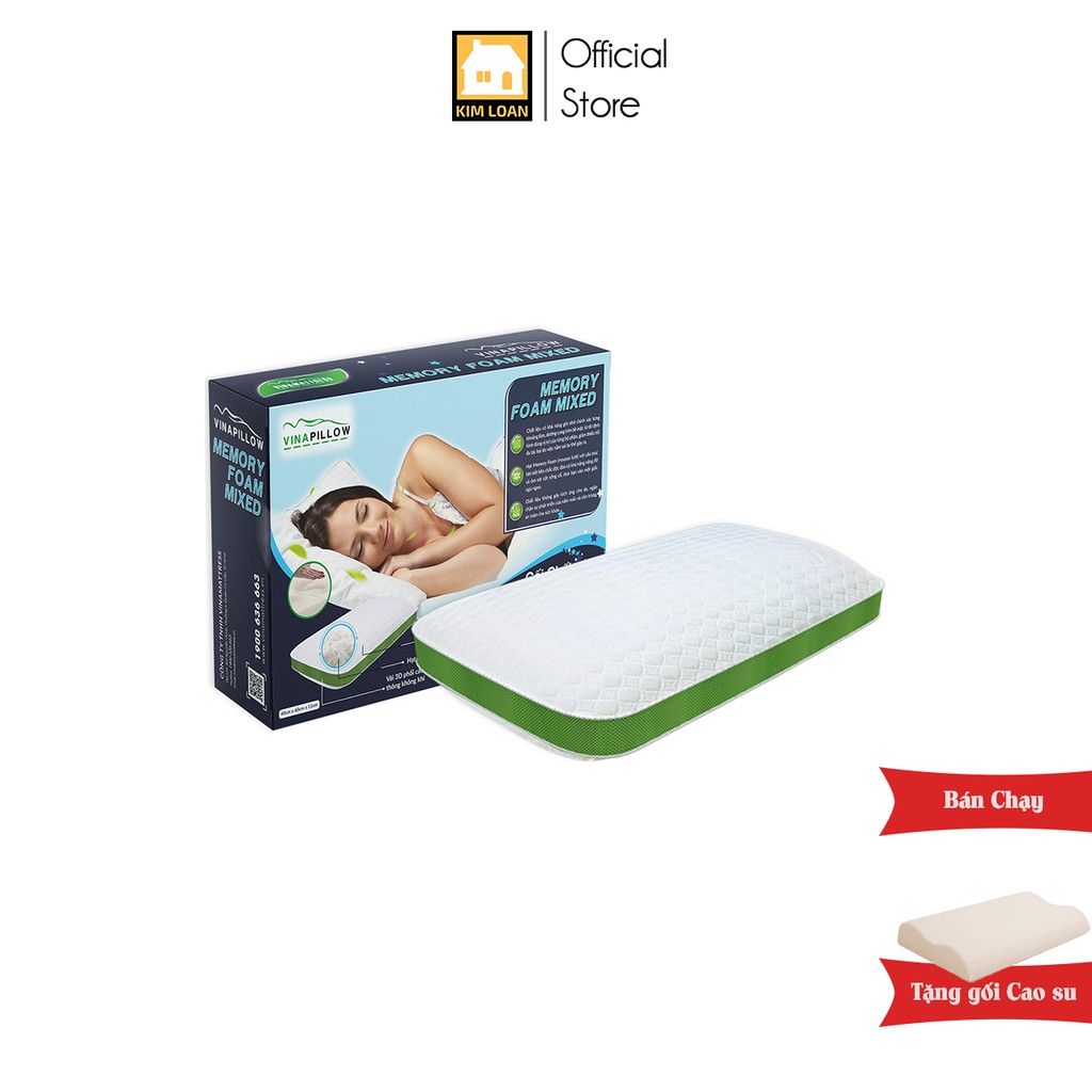 Gối Vinapillow Memory Foam Mixed Vinamattress - Chất liệu Foam êm ái có lớp gel làm mát lạnh