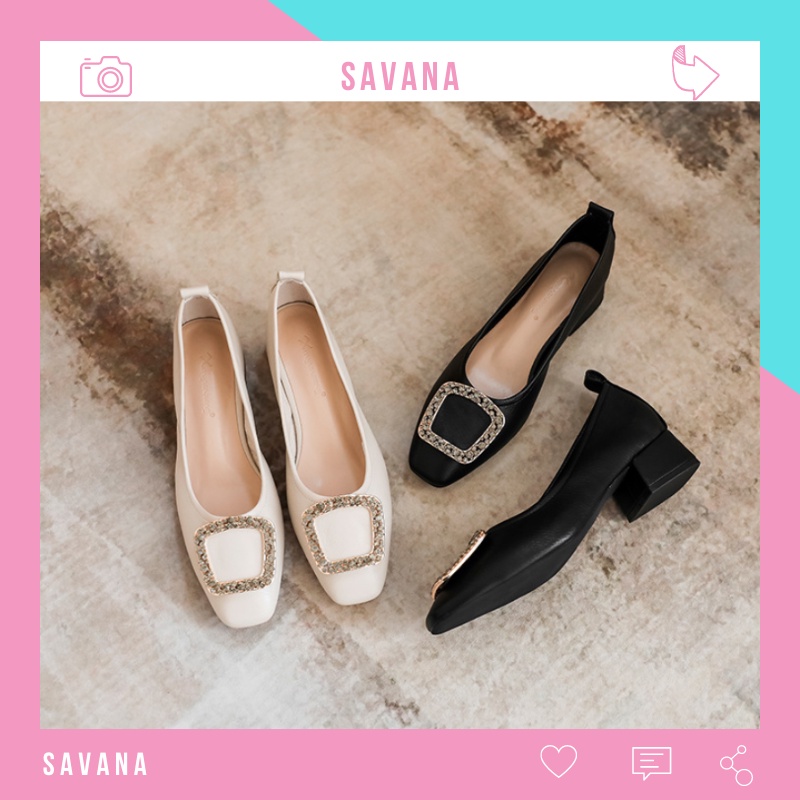 Giày cao gót nữ đế vuông 5p cao cấp Savana GMĐ01