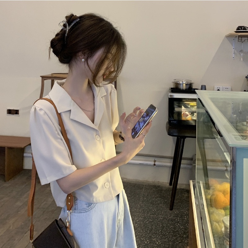 Áo Sơ Mi Cổ Vest Dáng Rộng Phong Cách Retro Hàn Quốc