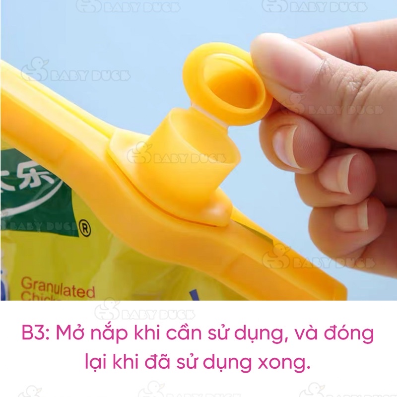 Kẹp miệng túi có nắp đổ cực tiện lợi, kẹp miệng túi đa năng, kẹp miệng túi bảo quản thực phẩm