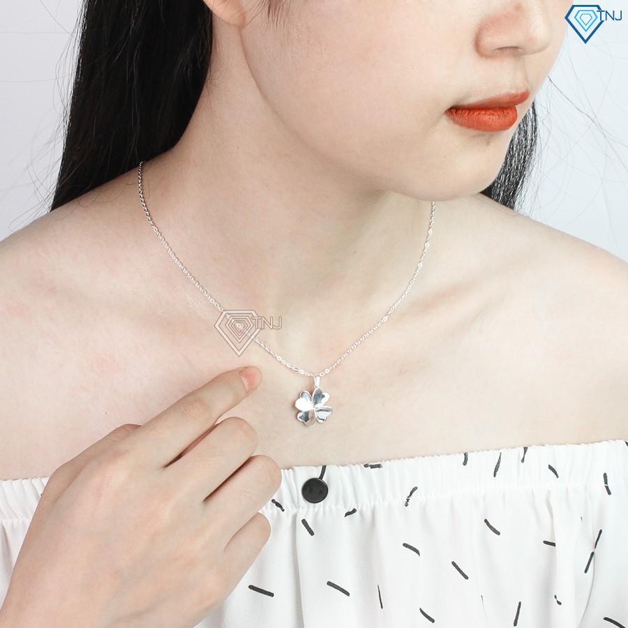 Dây chuyền nữ bạc 925, vòng cổ bạc nữ hình cỏ 4 lá may mắn khắc tên DCN0251 - TNJ