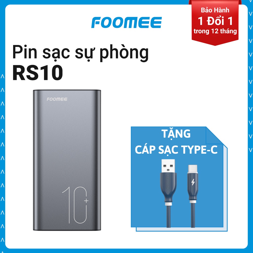 Pin sạc dự phòng 10000mAh FOOMEE RS10 - Đầu Vào Type C và Micro Hỗ Trợ Sạc Nhanh - Bảo Hành 1 Đổi 1 Trong 12 Tháng