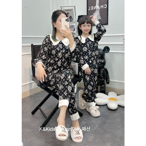 Bộ ngủ Pijama mẹ và bé tay dài Kenkids, bộ đồ ngủ đôi mẹ và bé mặc nhà chất lụa mango