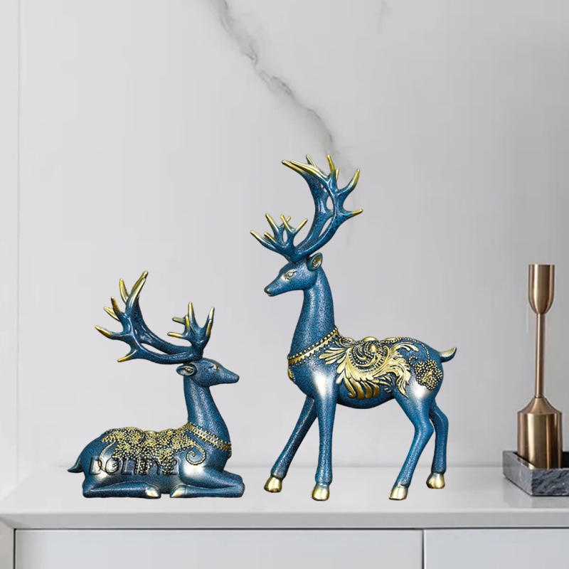 Set 2 Đồ trang trí tuần lộc bằng nhựa resin trang trí nhà cửa/văn phòng