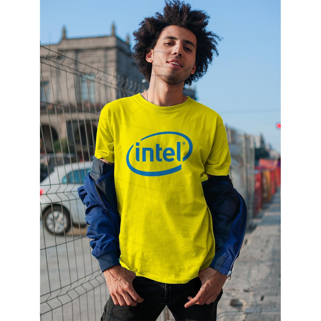Áo thun in hình tập đoàn Intel màu xanh