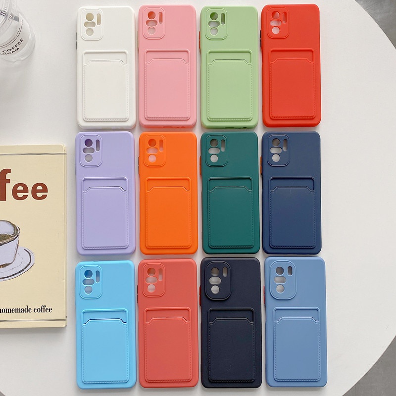 Ốp điện thoại silicon mềm màu trơn có ngăn đựng thẻ cho Xiaomi Redmi 10 9 9A 9C 8 8A 7A Note 9S 8 Pro