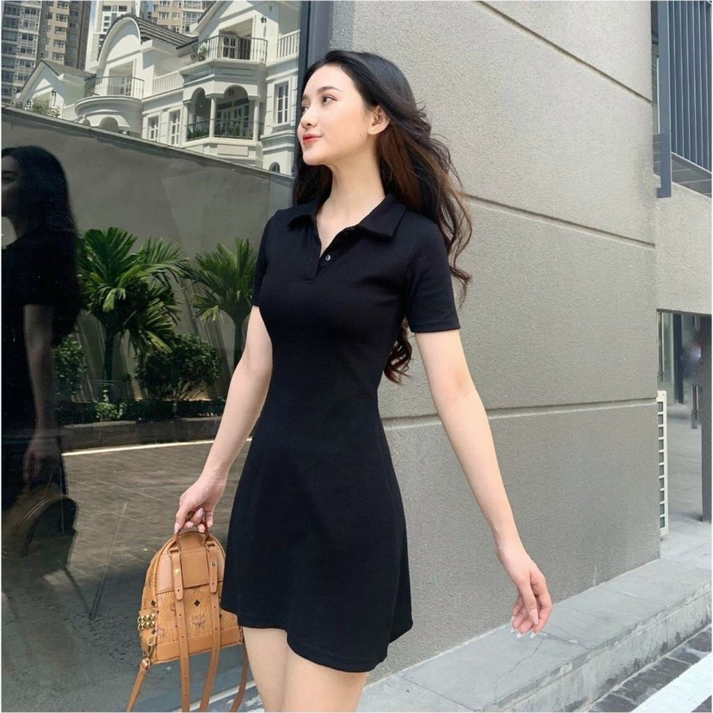 Váy Polo Body Cổ Sơ Mi Đầm Polo Ngắn Tay Cotton Co Dãn 4c Full Size S M L | BigBuy360 - bigbuy360.vn