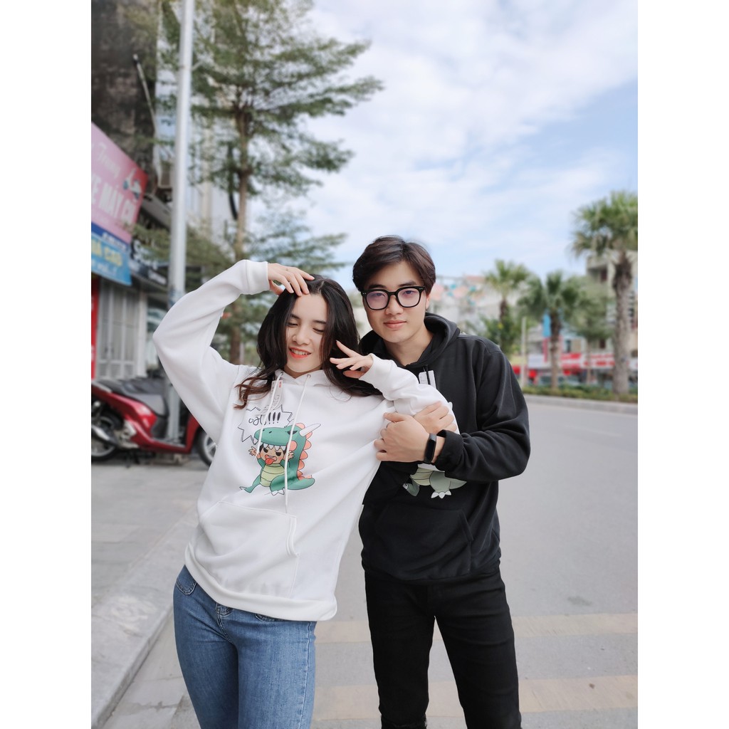 Áo nỉ Hoodie thu đông khủng long con hoạt hình form suông rộng unisex chất vải nỉ bông, có mũ