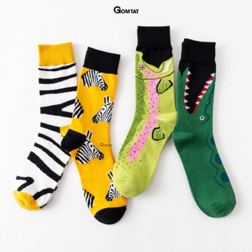 Tất Cổ Cao Nam Nữ Chất Liệu Cotton Cao Cấp, Vớ Cao Cổ Unisex Họa Tiết Hình Thú Dễ Thương - FUJI