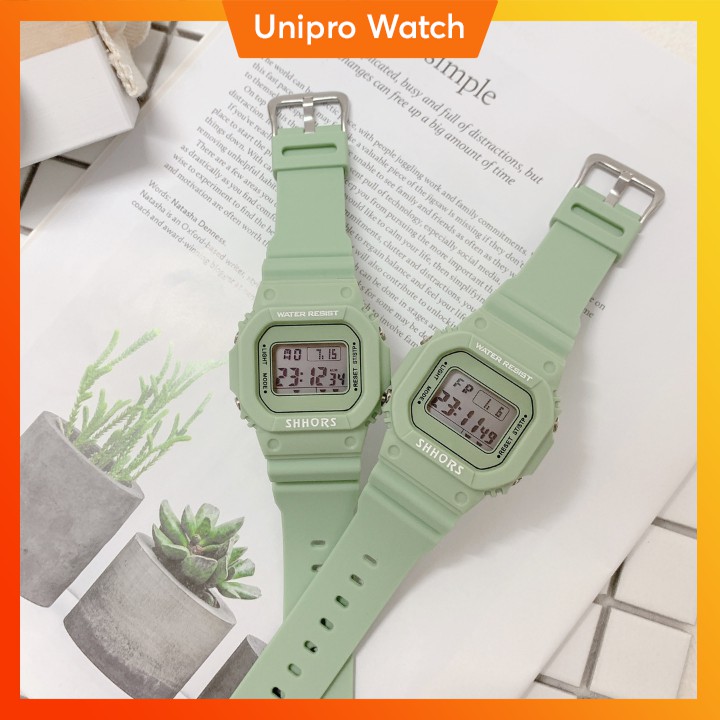 [HÀNG CHÍNH HÃNG] Đồng hồ Nữ Shhors Xanh Matcha  thể thao Unisex điện tử dây cao su siêu bền - Unipro Watch