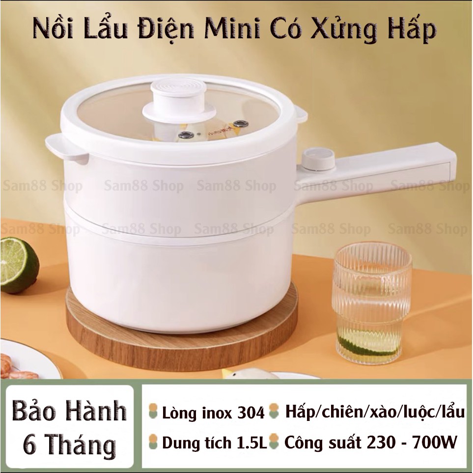 Nồi Nấu Lẩu Mini 2 Tầng - Nồi Nấu Mì Có Xửng Hấp Cao Cấp Chống Dính Hiệu Quả Bảo Hành 6 Tháng Dung Tích 1,5L LV182