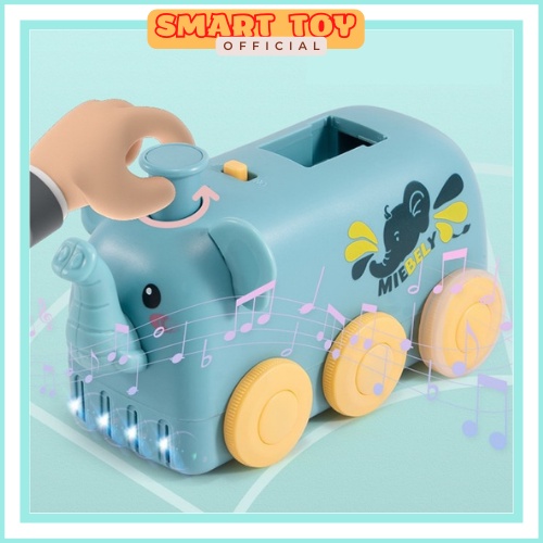 Đồ chơi xe xếp hình Domino tự động, xe con vật thả Domino chạy pin, phát nhạc, sáng đèn cho bé