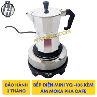 Combo bếp điện mini YQ-105/ 500W +  ấm cafe moka 300ml/6cup