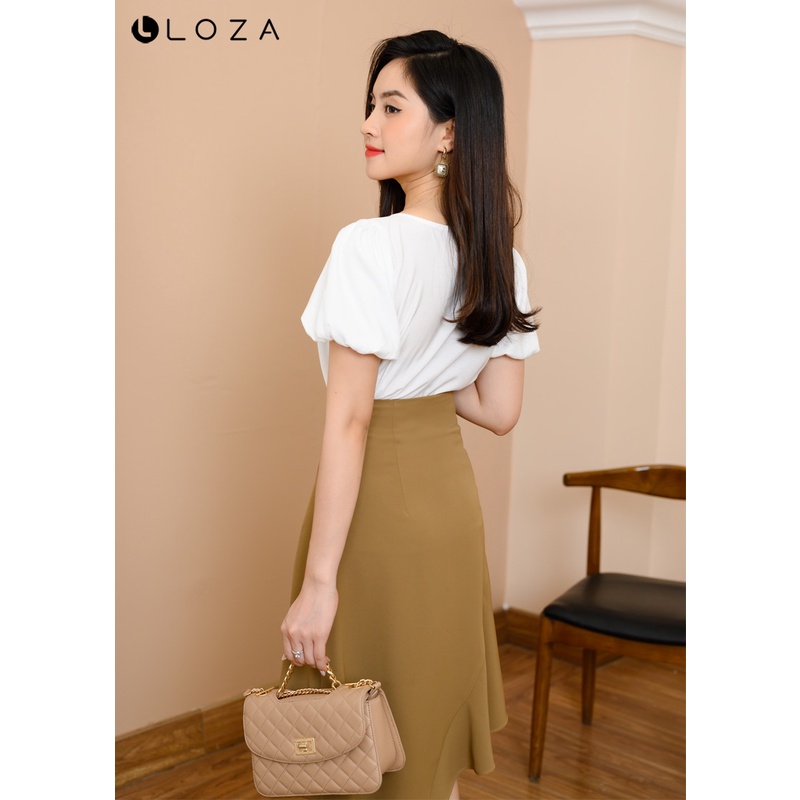 Áo sơ mi nữ LOZA màu trắng dáng suông tay bồng - LS041162