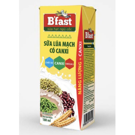 Sữa lúa mạch B'fast có canxi, ngũ cốc 12bl x 4hộp x 180ml