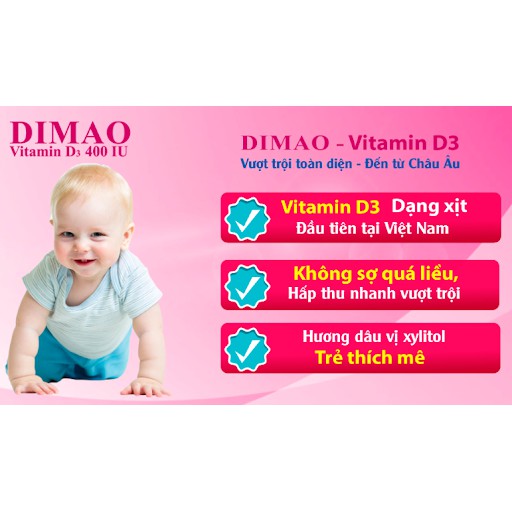 Dimao - Vitamin D3 dạng xịt 400IU, hàng nhập khẩu châu âu, cho bé hấp thu tốt hơn (Chai 25ml) - CN291