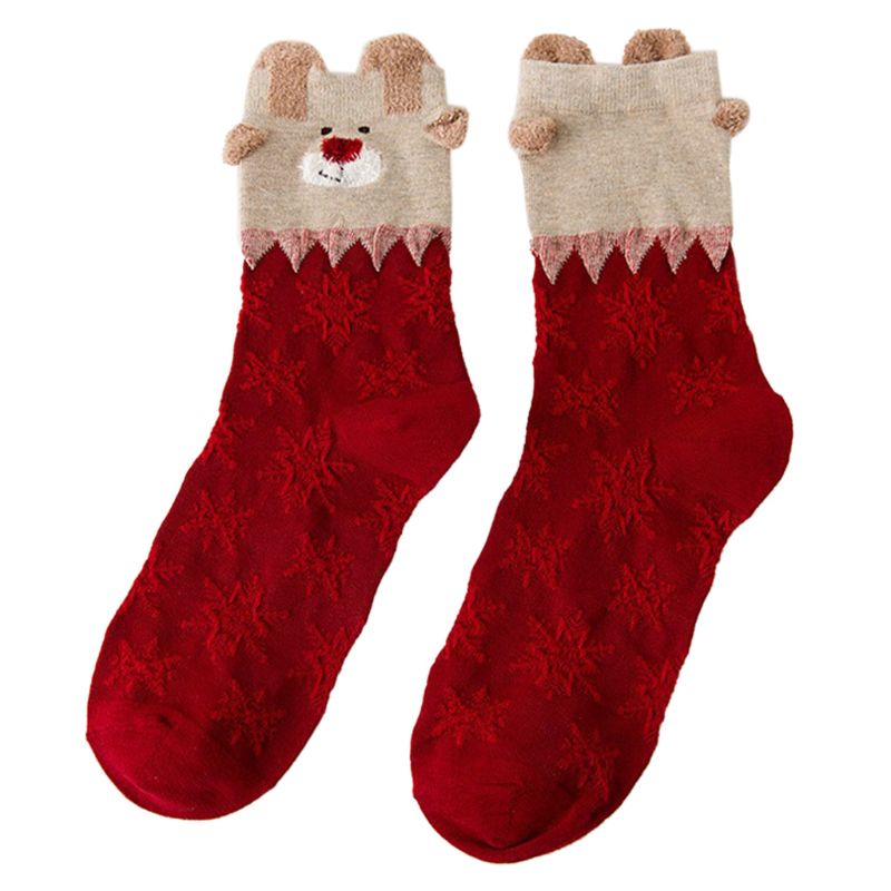 Vớ Cotton Cổ Cao In Họa Tiết Tuần Lộc 3D Nhiều Màu Giữ Ấm Co Giãn Thời Trang Cho Nữ