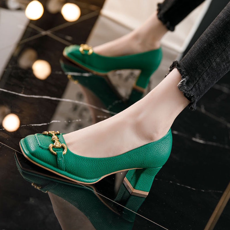 Giày cao gót IELGY mũi vuông phong cách retro phương Tây cho nữ