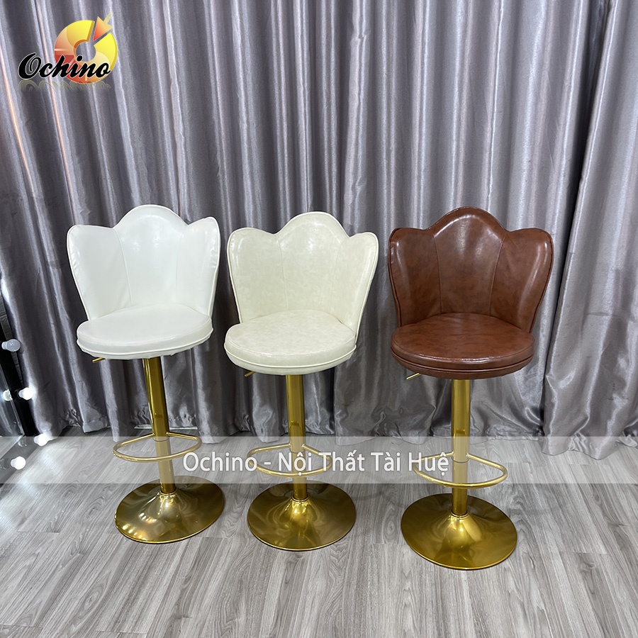 Ghế Bar, Ghế Trang Điểm Mẫu cánh sen Chân Vàng K1 Sang Chảnh Điều Chỉnh Độ Cao 60/80 Và Xoay 360 Độ ( Có Sẵn)