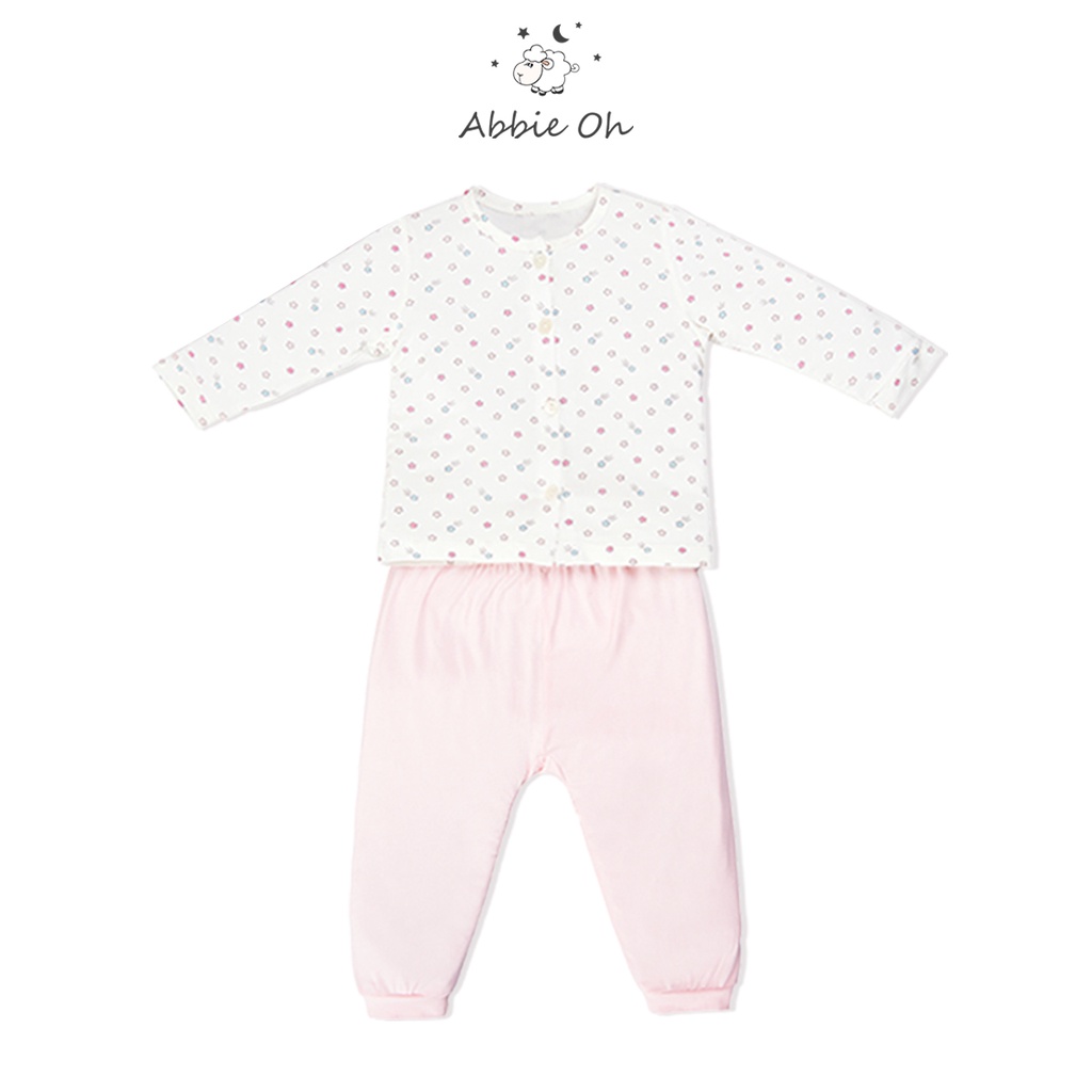 Bộ quần áo dài tay cài thẳng ABBIEOH chất liệu cotton in tràn sao cho bé trai và bé gái 0-9 tháng BO270 SS21