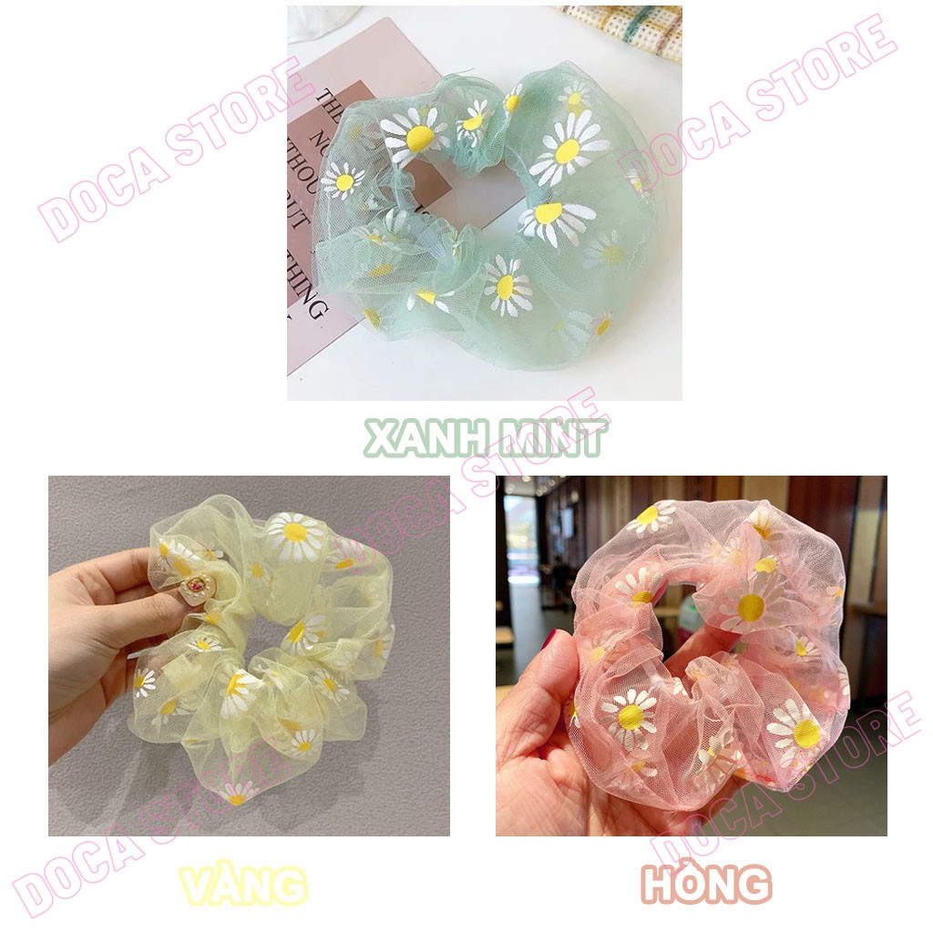 Buộc tóc vải Scrunchies Hoa Cúc In CT68