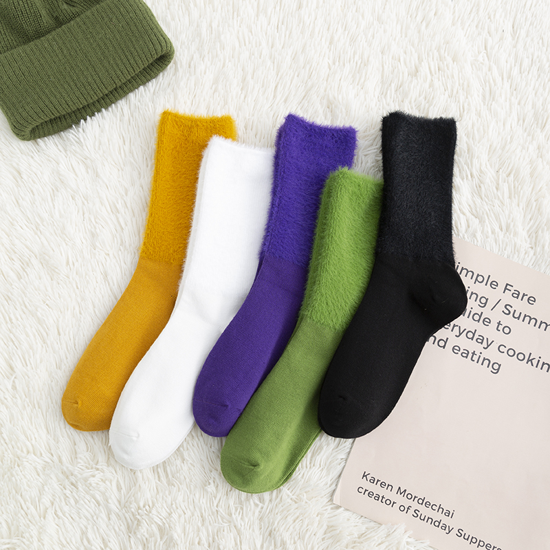 Tất cotton lông thỏ mềm dáng rộng màu kẹo trơn giữ ấm chất lượng cao cho nữ