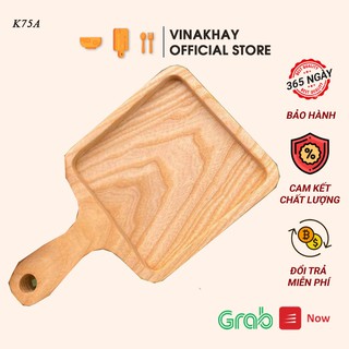 Khay gỗ decor Vinakhay gỗ tần bì - Khay đựng đồ ăn hình vuông có tay cầm tiện dụng K75A