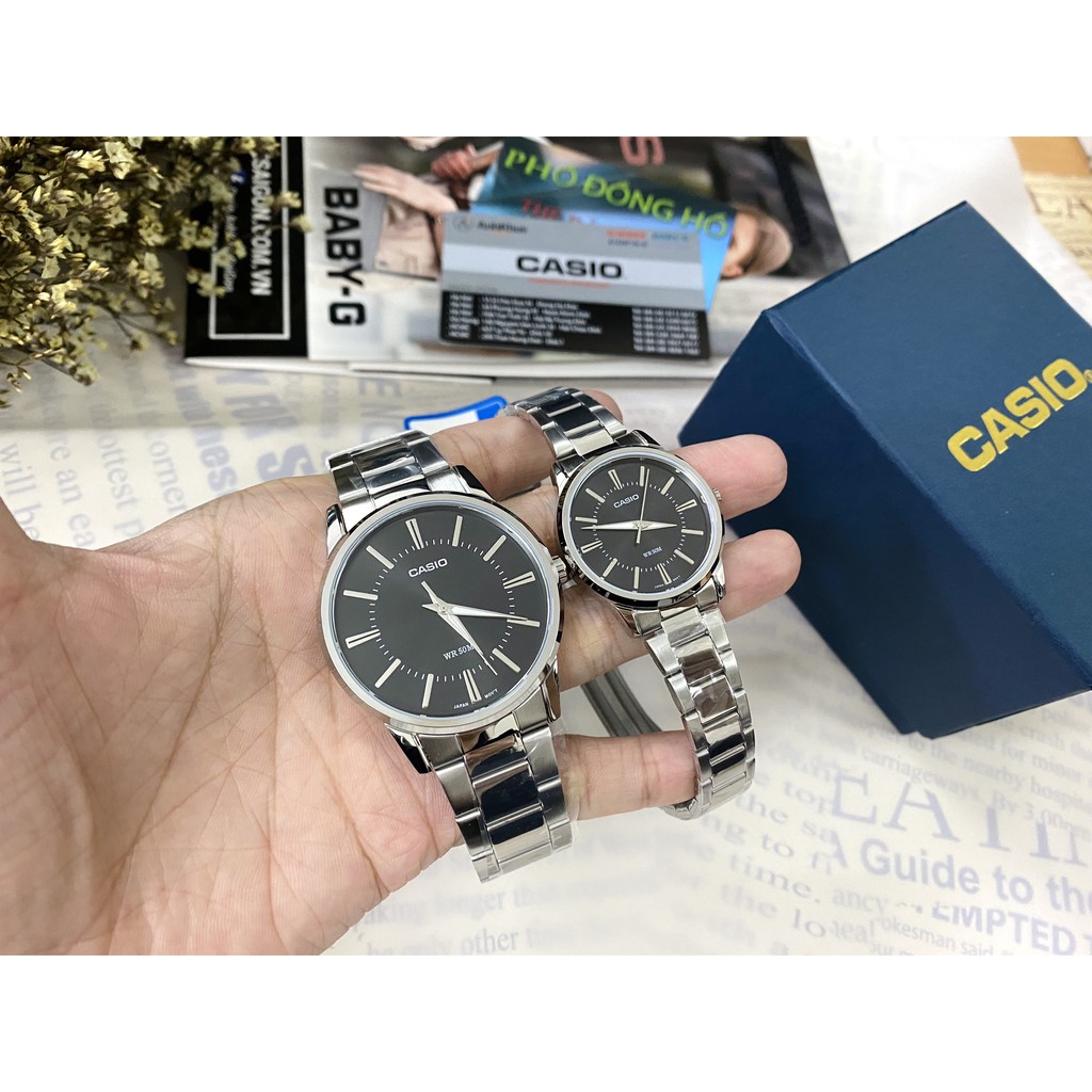 Đồng hồ đôi nam nữ dây kim loại Casio Anh Khuê MTP/LTP 1303D-1A