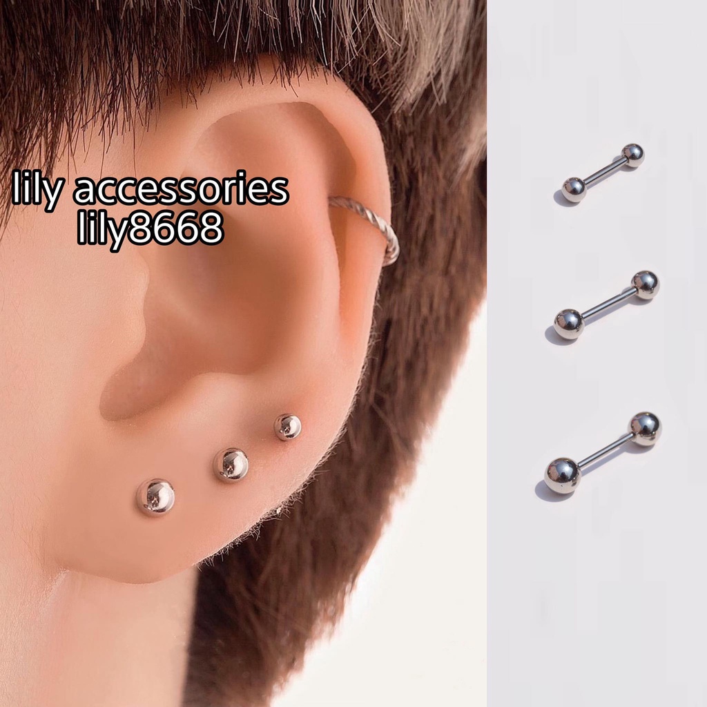 khuyên 2 đầu bi thanh xỏ mỏng cá tính không gỉ