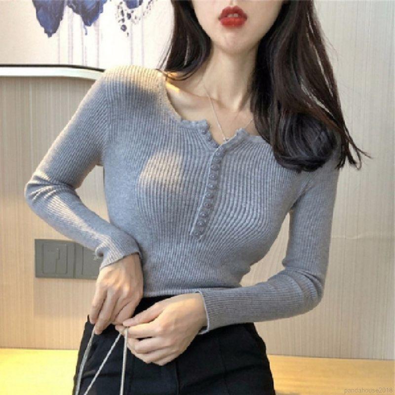 Women Retro Loose Autumn Wool Clothing V Collar Long Sleeve Knit Button Wild Thin Solid Color Sweater | BigBuy360 - bigbuy360.vn