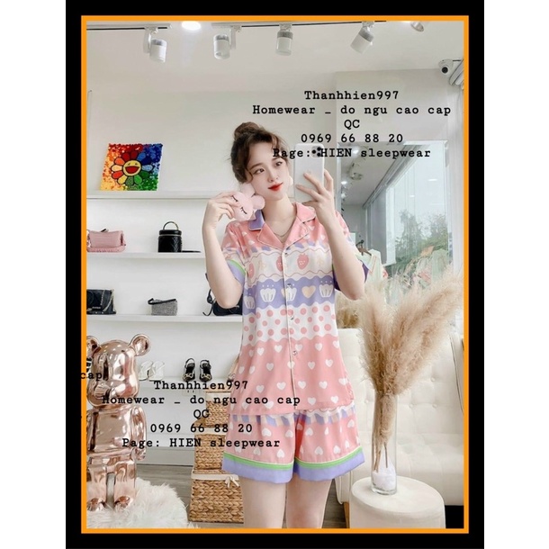 PIJAMA ĐÙI - TAY NGẮN  DÂU, SÓNG NƠ TÍM LỤA XƯỚC P004 CAO CẤP QC.