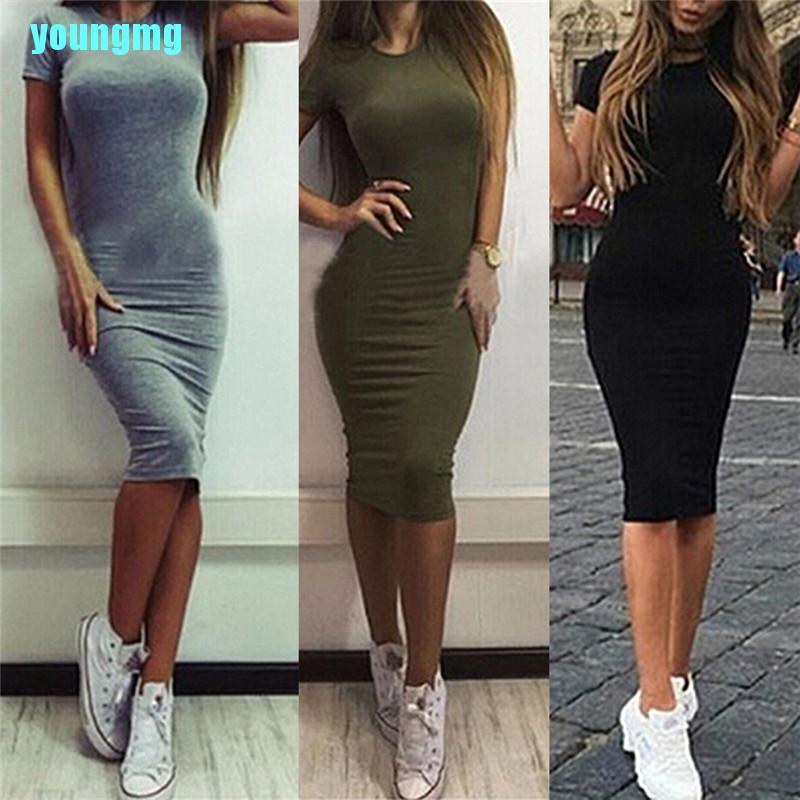 Đầm Bút Chì Tay Ngắn Dáng Ôm Vải Cotton Thời Trang Công Sở Cho Nữ