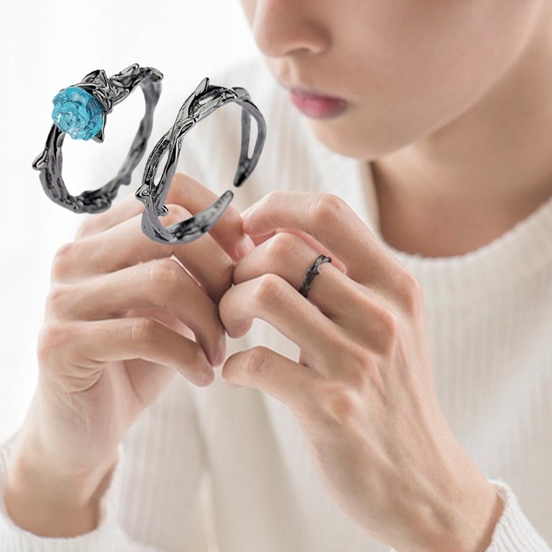 Nhẫn Hở Hình Hoa Hồng Màu Đen / Bạc Tùy Chỉnh Thời Trang Cho Cặp Đôi
