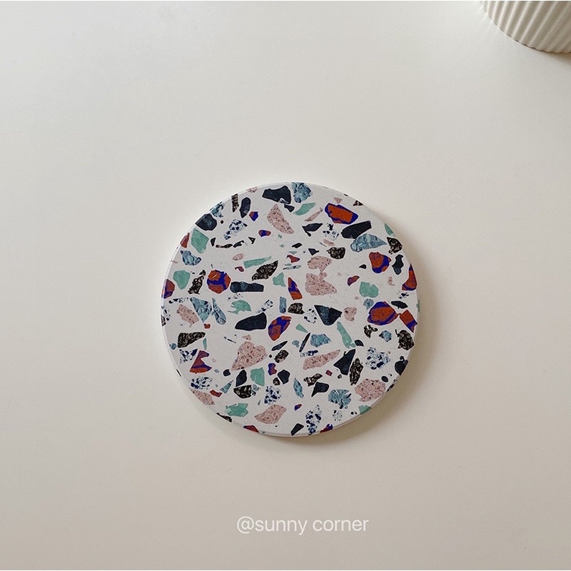 Miếng lót ly, đế lót cốc làm bằng đá thấm hút nước hoạ tiết Terrazzo phong cách Hàn Quốc NA0043🎀