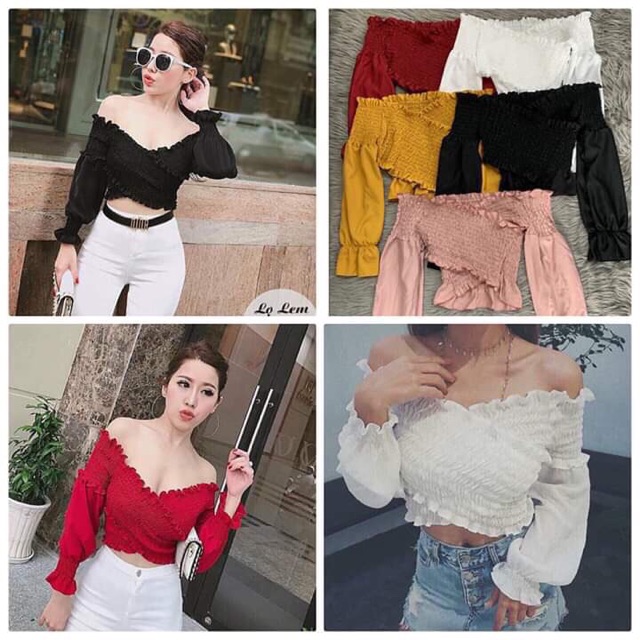 Áo voan bo nhúng vạt chéo croptop siêu đẹp HÌNH THẬT TRẢI SÀN SHOP TỰ CHỤP