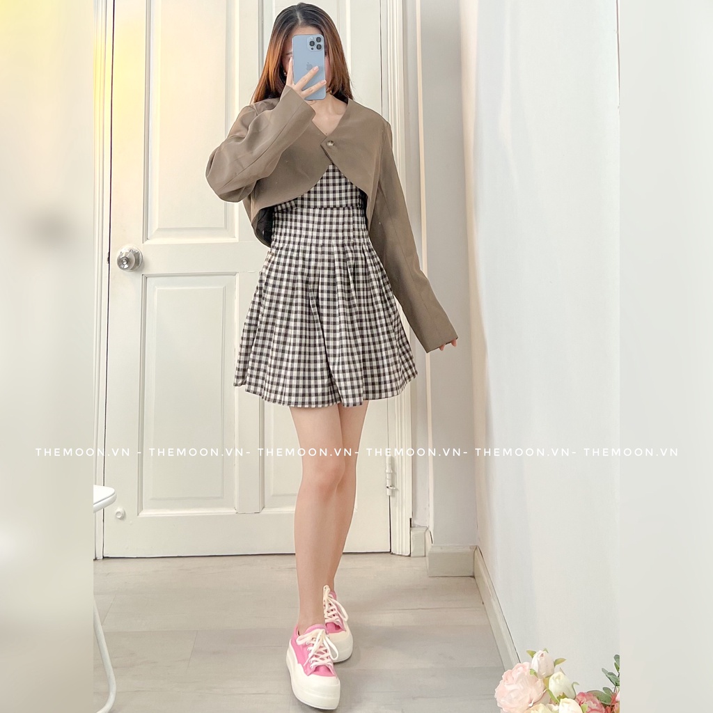 Set đồ nữ đi chơi đầm hai dây kèm áo khoác croptop