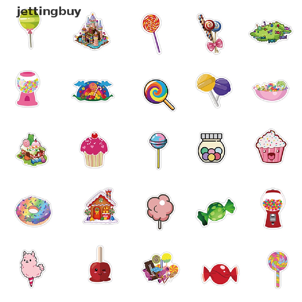 Set 50 miếng dán trang trí DIY JETTING thiết kế graffiti màu sắc kẹo ngọt đáng yêu cho điện thoại ván trượt